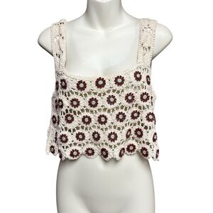 Julia by Love J size small Cropped Crochet Cream and Brown Tank Top